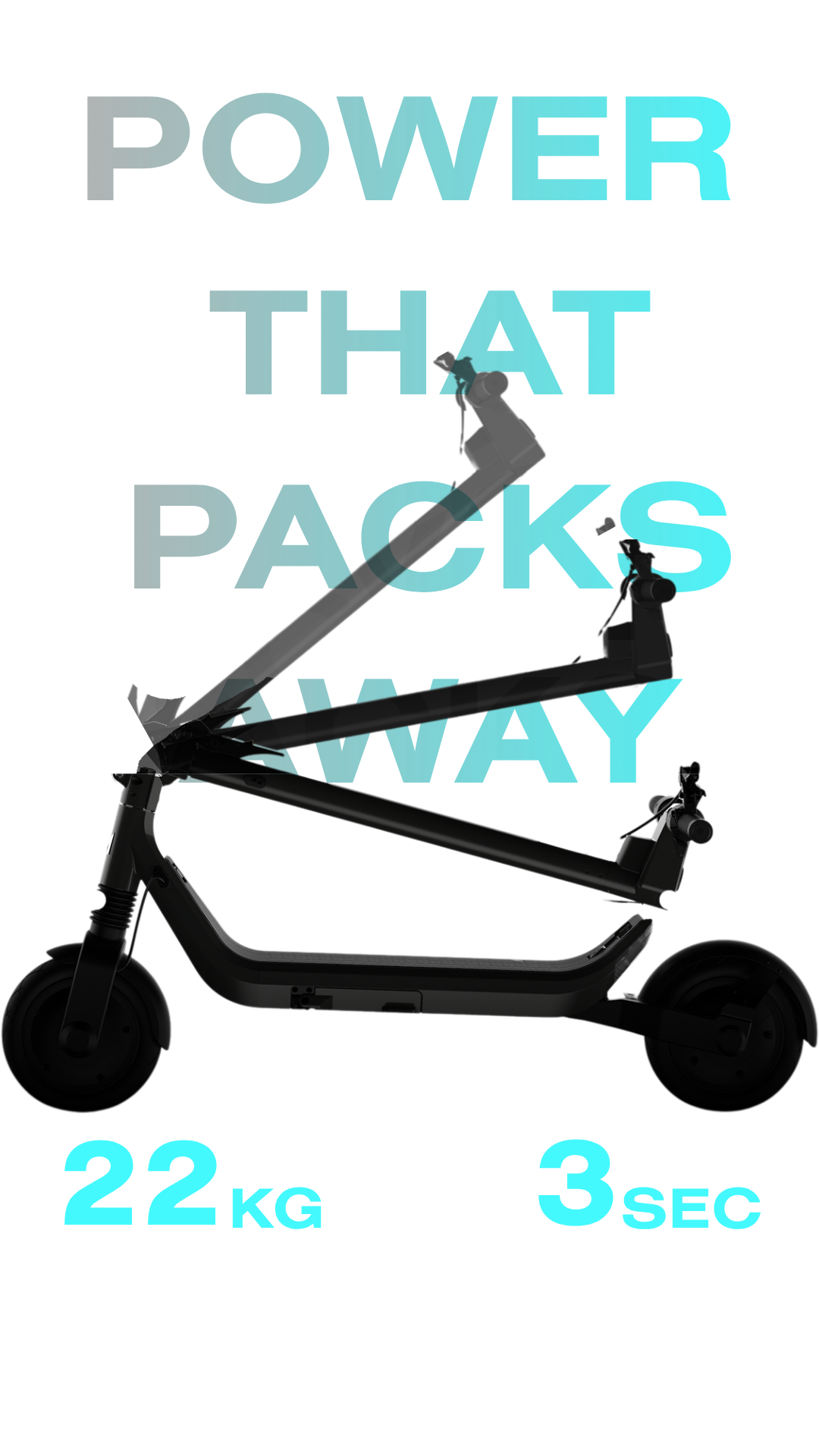 Silhouette of a scooter with text about power and weight on a white background