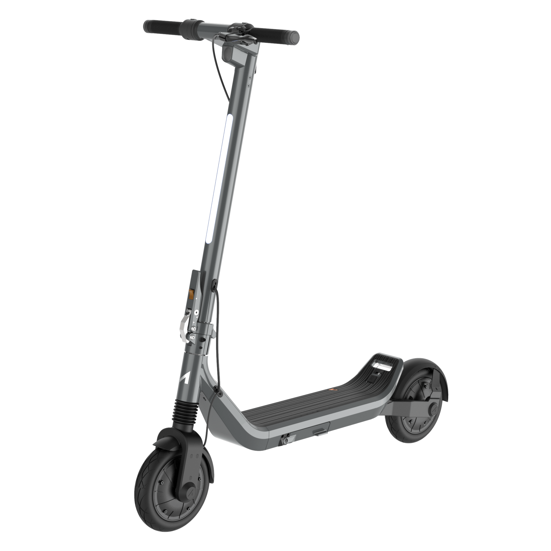 Dark gray Apollo electric scooter standing at a three-quarter angle on a white background.