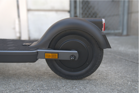 side-view of the rear wheel of the Apollo Air e-scooter