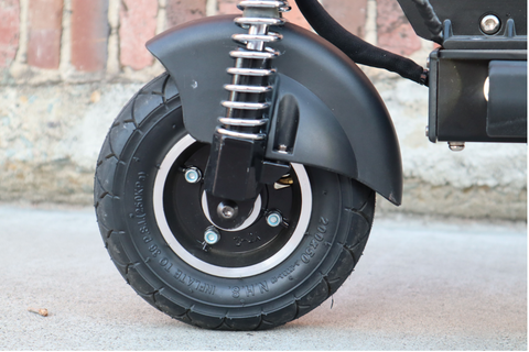 side view of an e-scooter front wheel