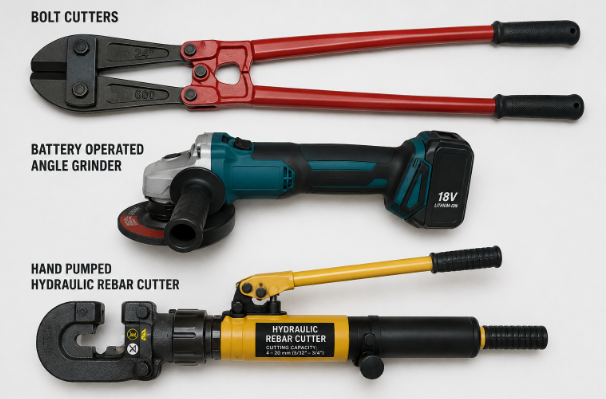 Three tools commonly used to break e-scooter locks