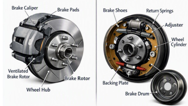 Drum brake vs disk brake diagram