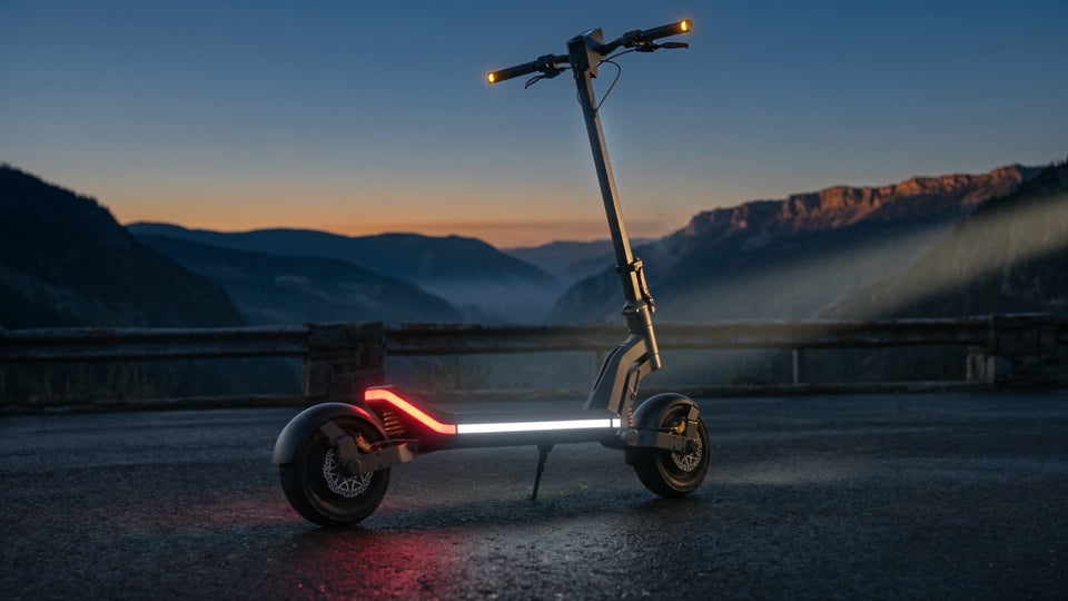 Phantom 2.0 Stellar film: Ludo Mode launch, suspension over a road joint, the hydraulic caliper, the battery inside the deck, the lights at sunset and a closing orbit at dusk