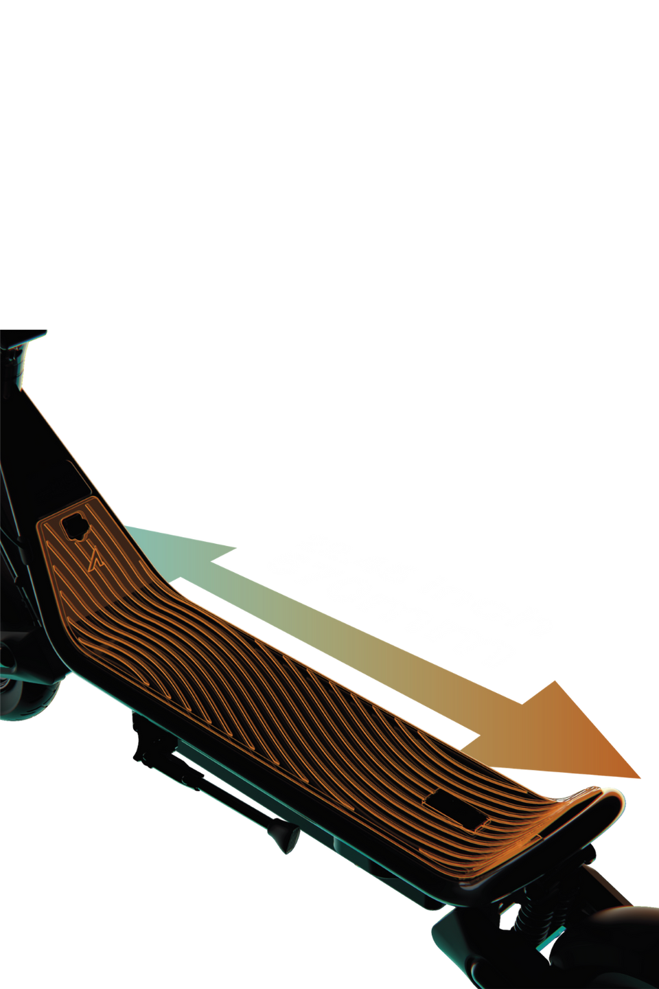 Ride in comfort with a spacious, wide and long e-scooter deck.